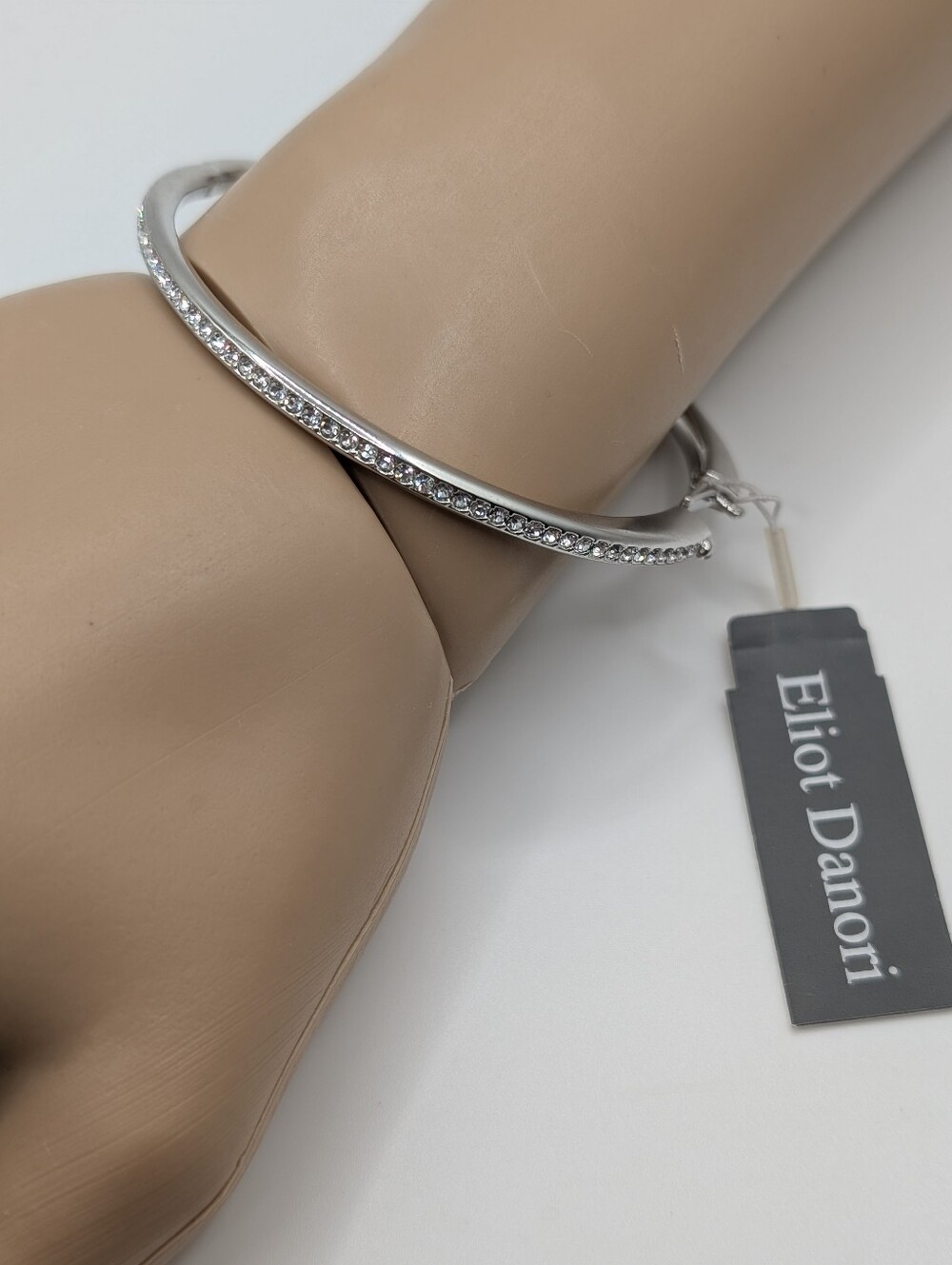 Eliot Danori Silvertone Thin Sparkly Crystal Eternity Bangle Bracelet NWT $70
